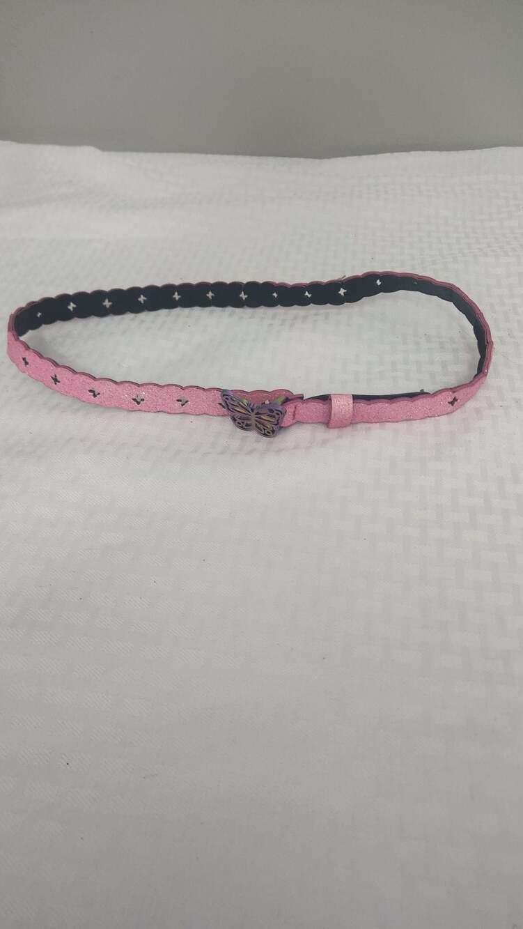 Girls Pink Glitter Scalloped Butterfly Buckle Belt